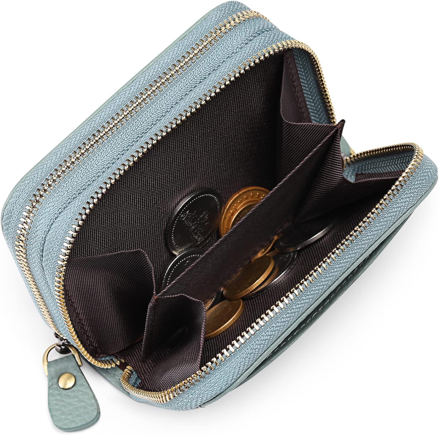 女性財布 RFID ブロッキングレザー小さな二つ折りジッパーポケット財布